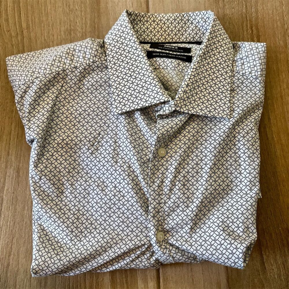 Mexx Metropolitan Men's XL Geometric Print Long Sleeve Shirt White Casual